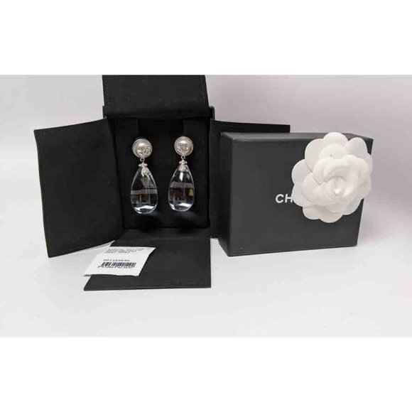SOLD Chanel Clear Resin Teardrop Earrings - Picture 5 of 6